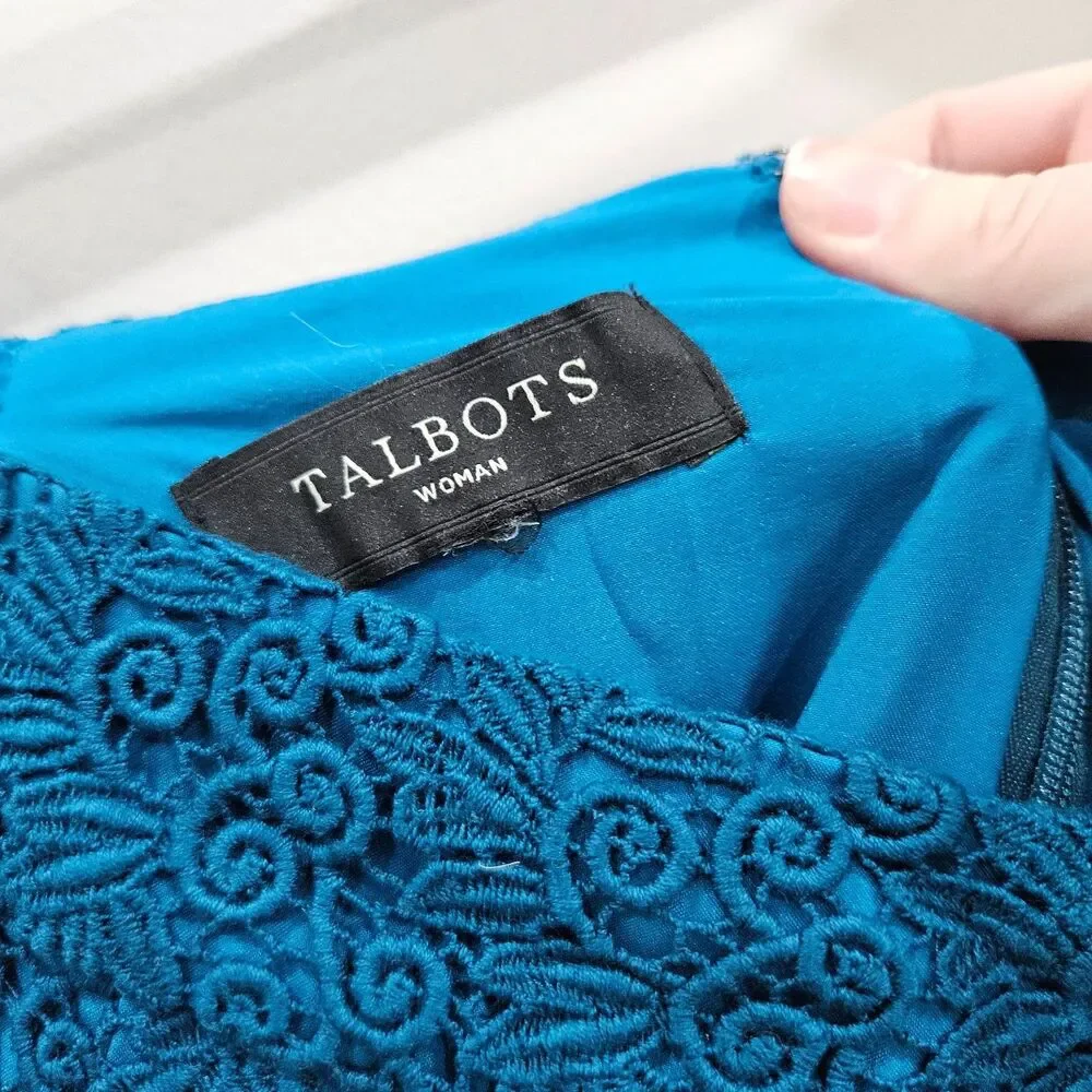 Talbots Womens Lace Overlay Pencil Skirt 16W Blue Floral Romantic Feminine Fairy